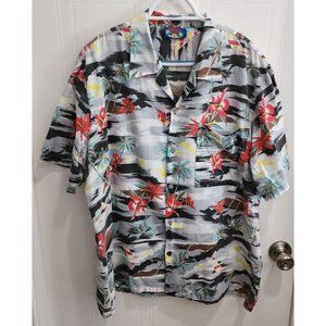 VTG Hawaii Blues Lilly Flower Palm Short Sleeve Button Camp Shirt Size XL